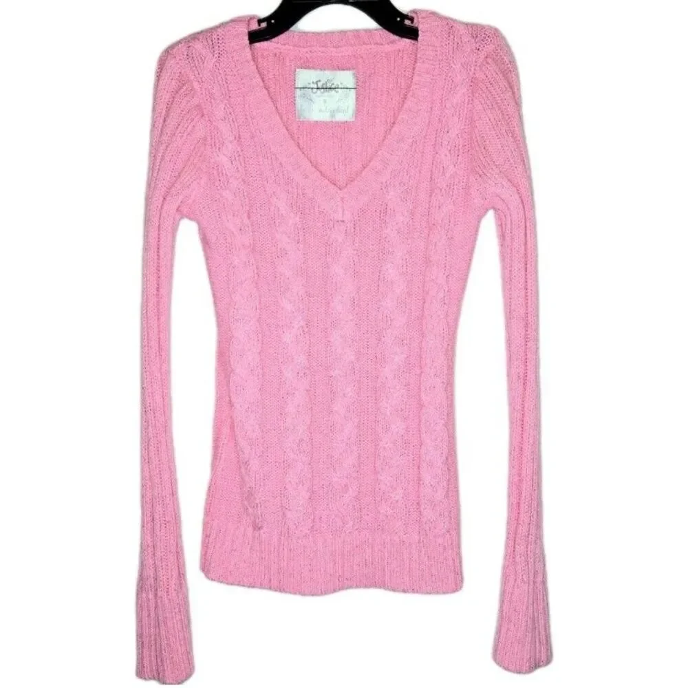 JUSTICE Sweater Long Sleeves Braided Design Pink Soft Stretch Girl Size 8 Small